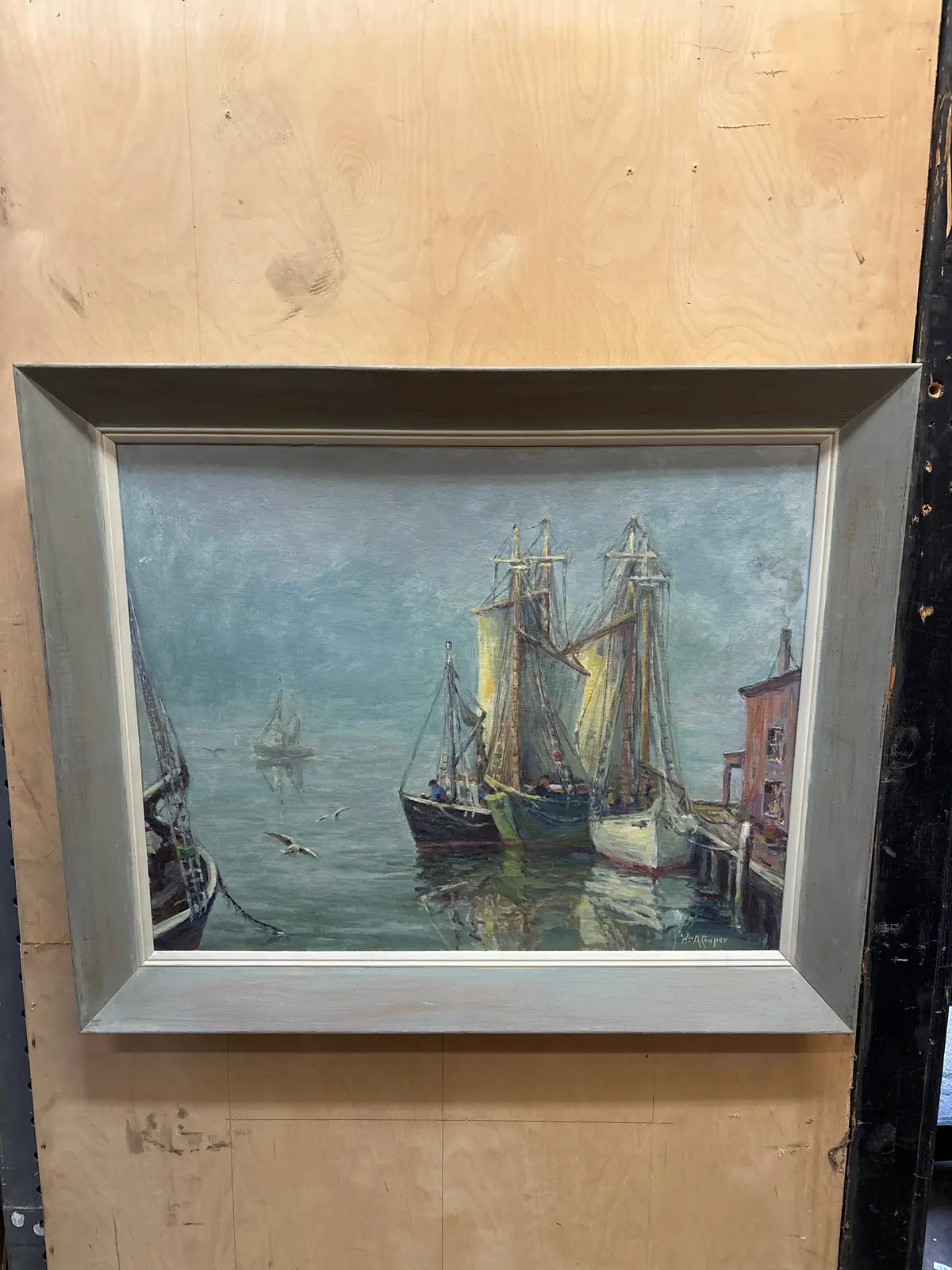 Framed Nautical Oil Painting On Canvas Signed By William A. Cooper 1