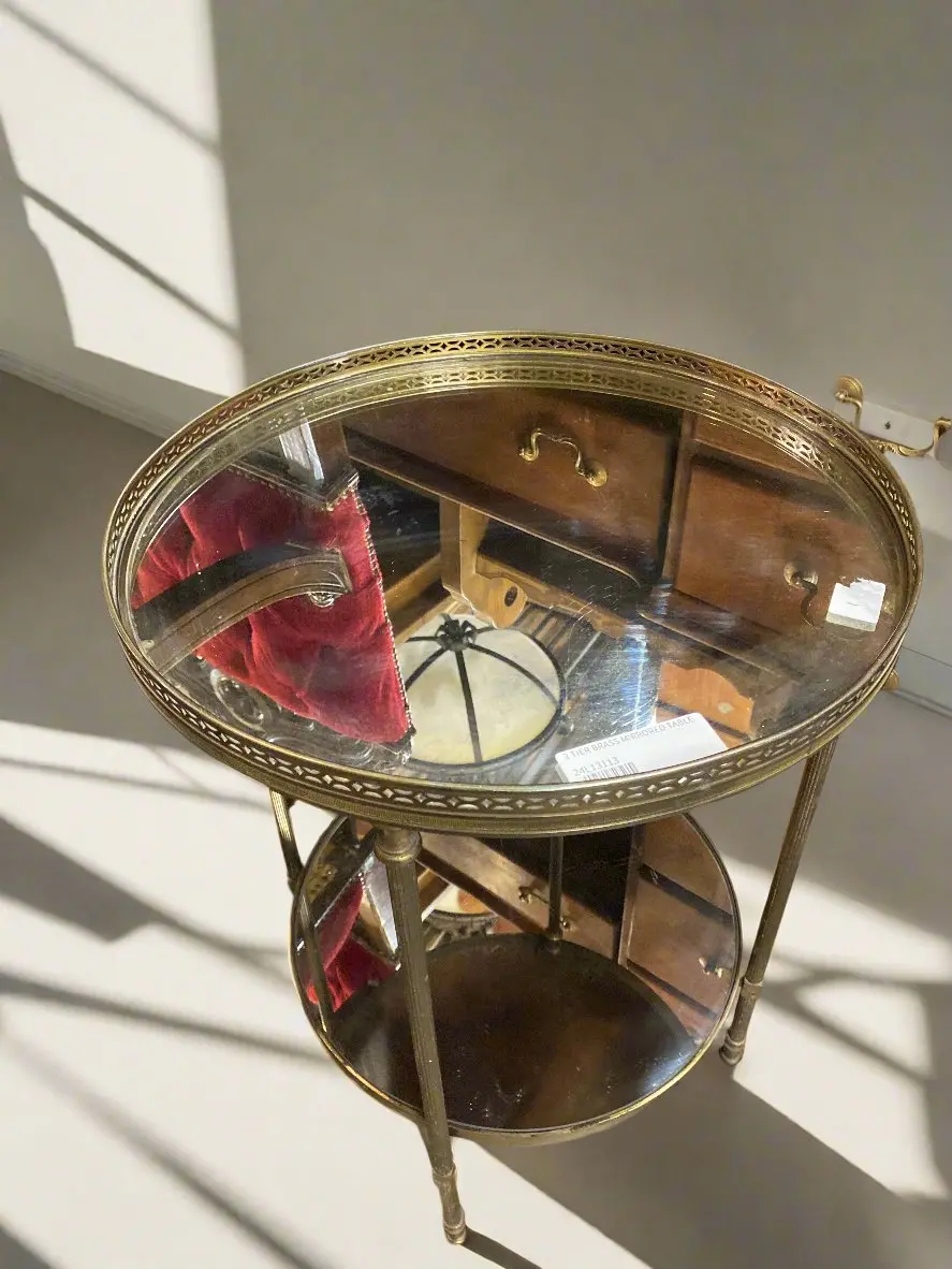 2 Tier Brass Mirrored Table 1