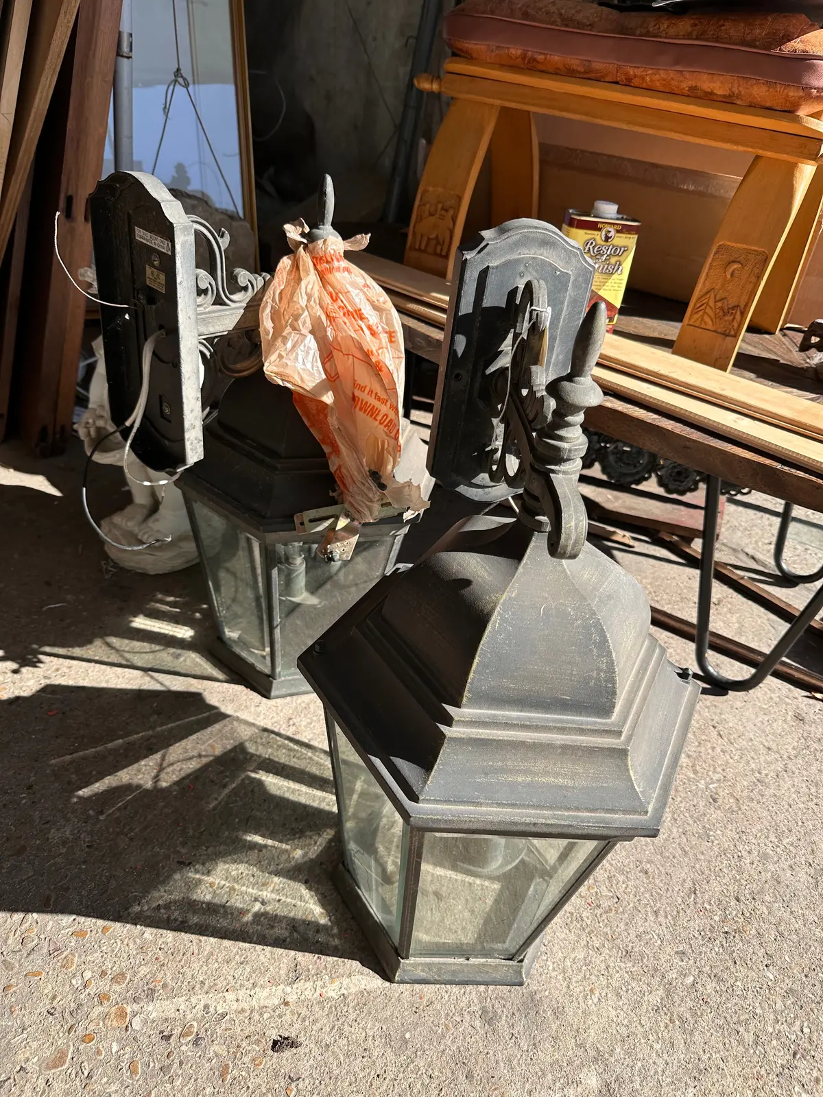 Pair Of Black Iron And Glass Wall Sconces 1