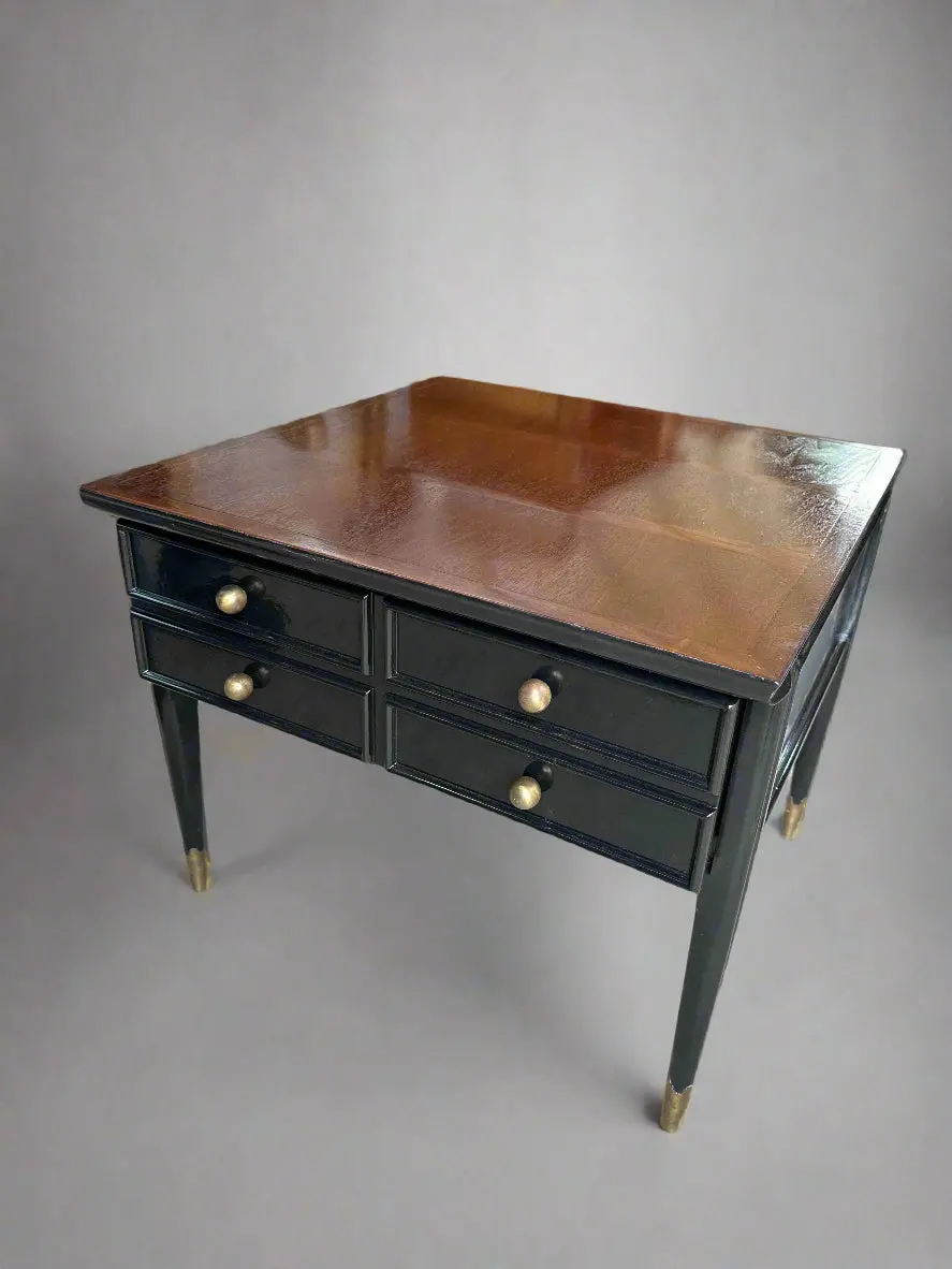 Black Mid Century End Table With Walnut Top And Drawersdrawers 1