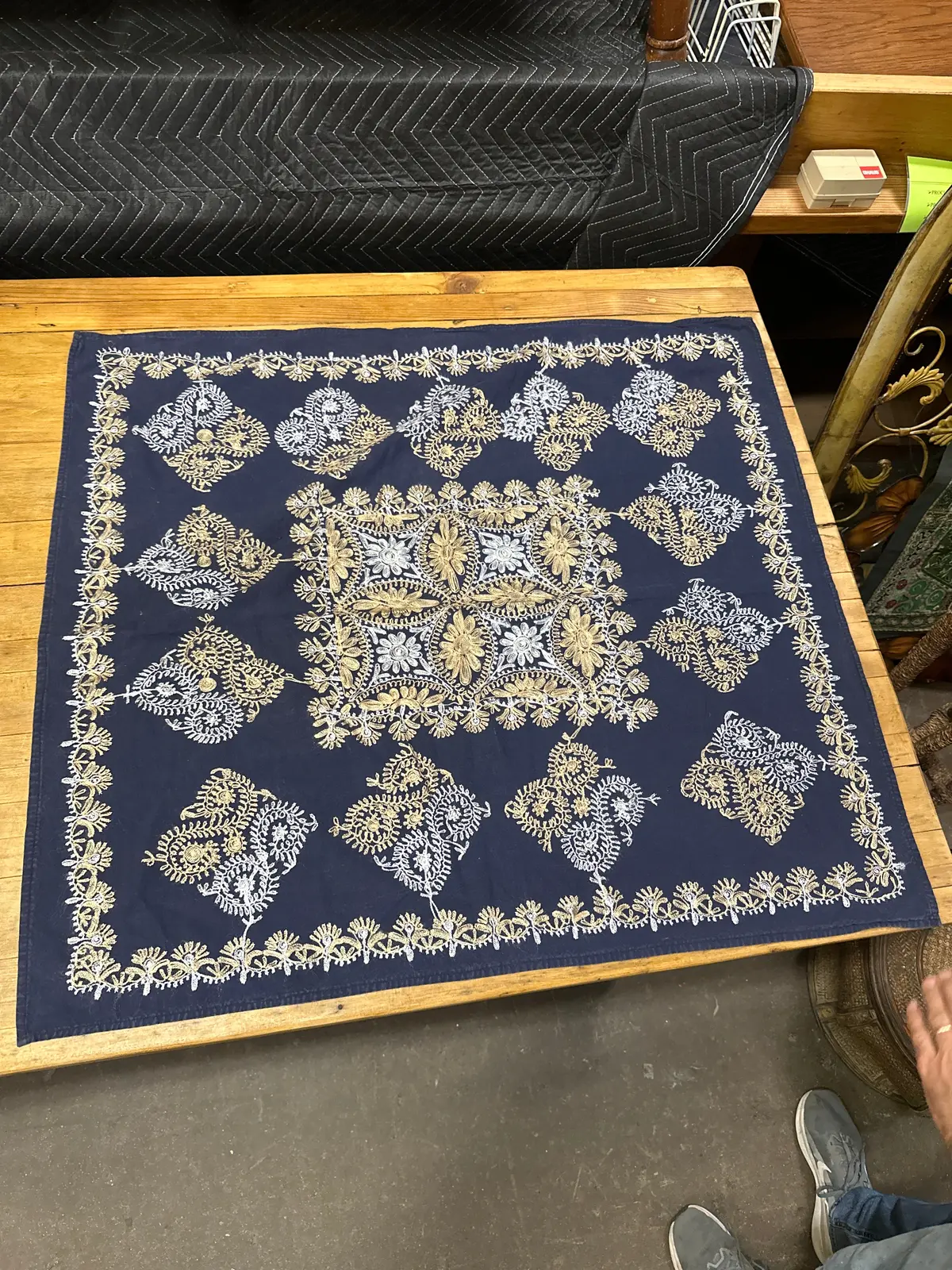 Small Blue With Silver And Gold Table Cloth 1