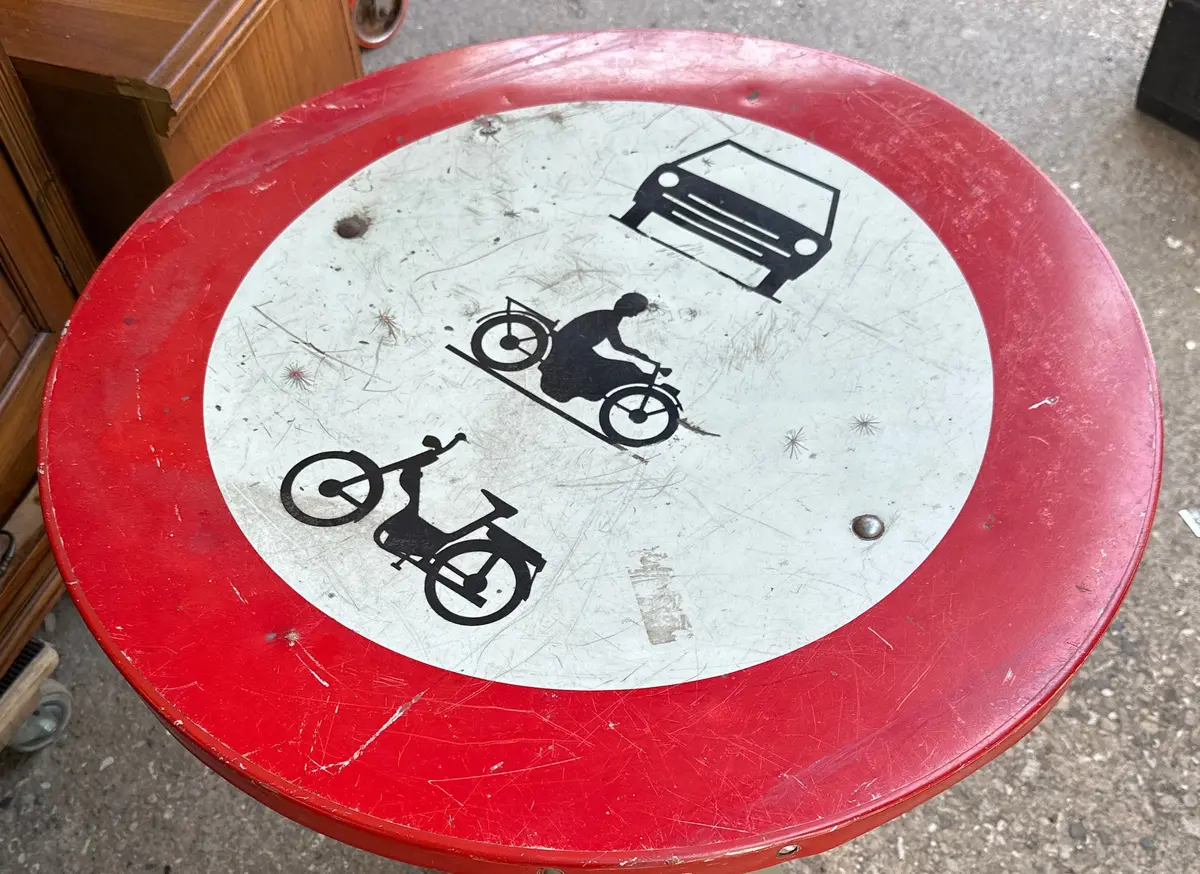 European Round Enamel Road Sign As Found 1
