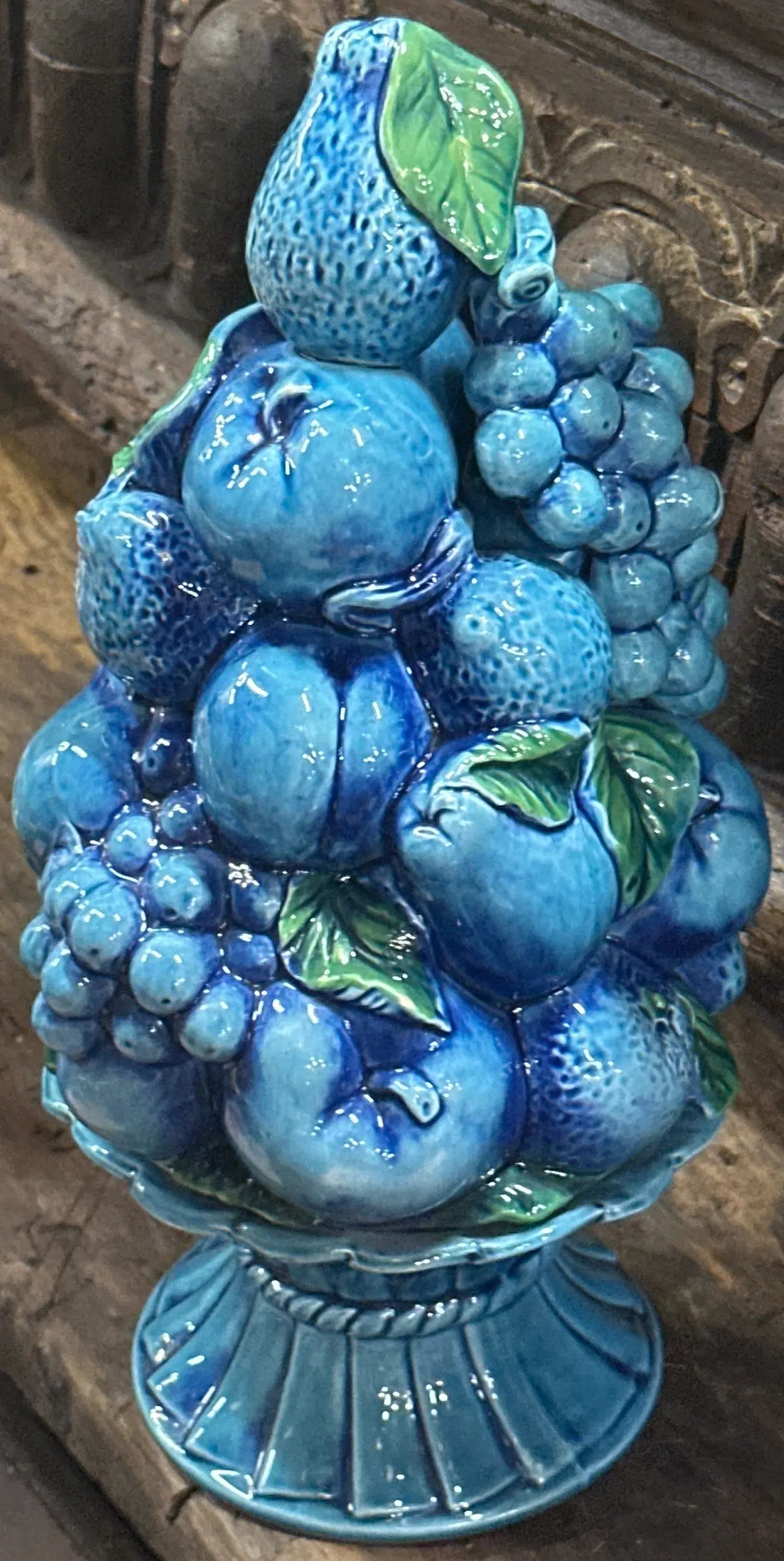 Italian Blue Ceramic Fruit In Basket 1