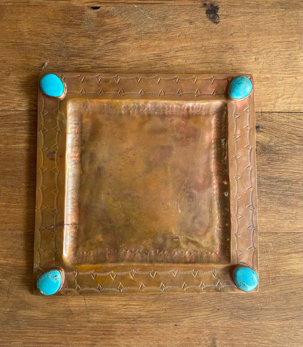 Copper Square Plate With Turquoise 1