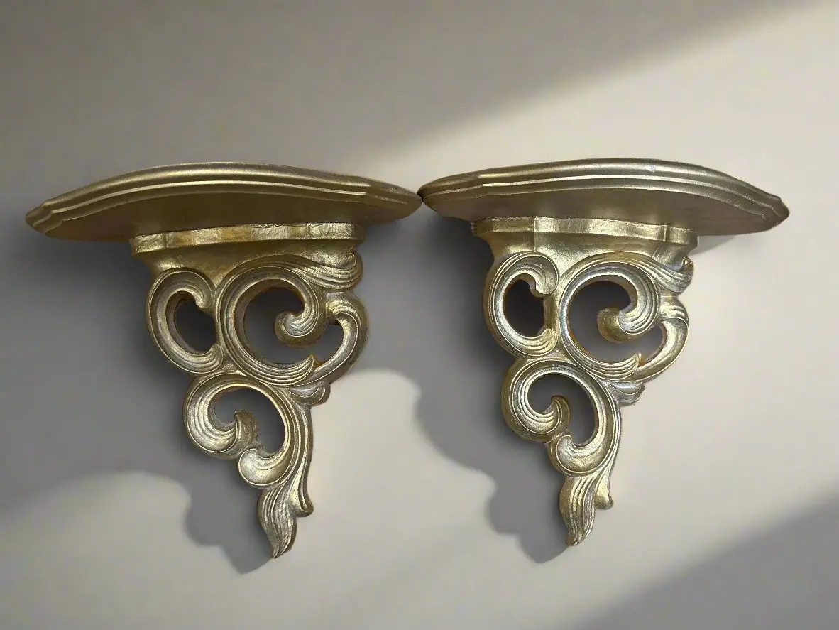 Pair Of Gold Rococo Composition Wall Brackets 1