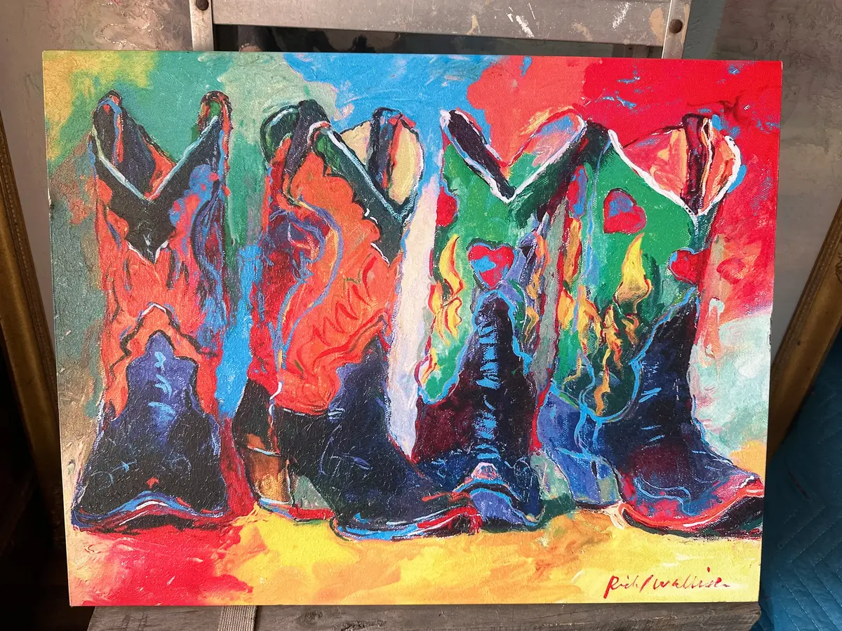 Unframed Colorful Giclee Of Cowboy Boots 1