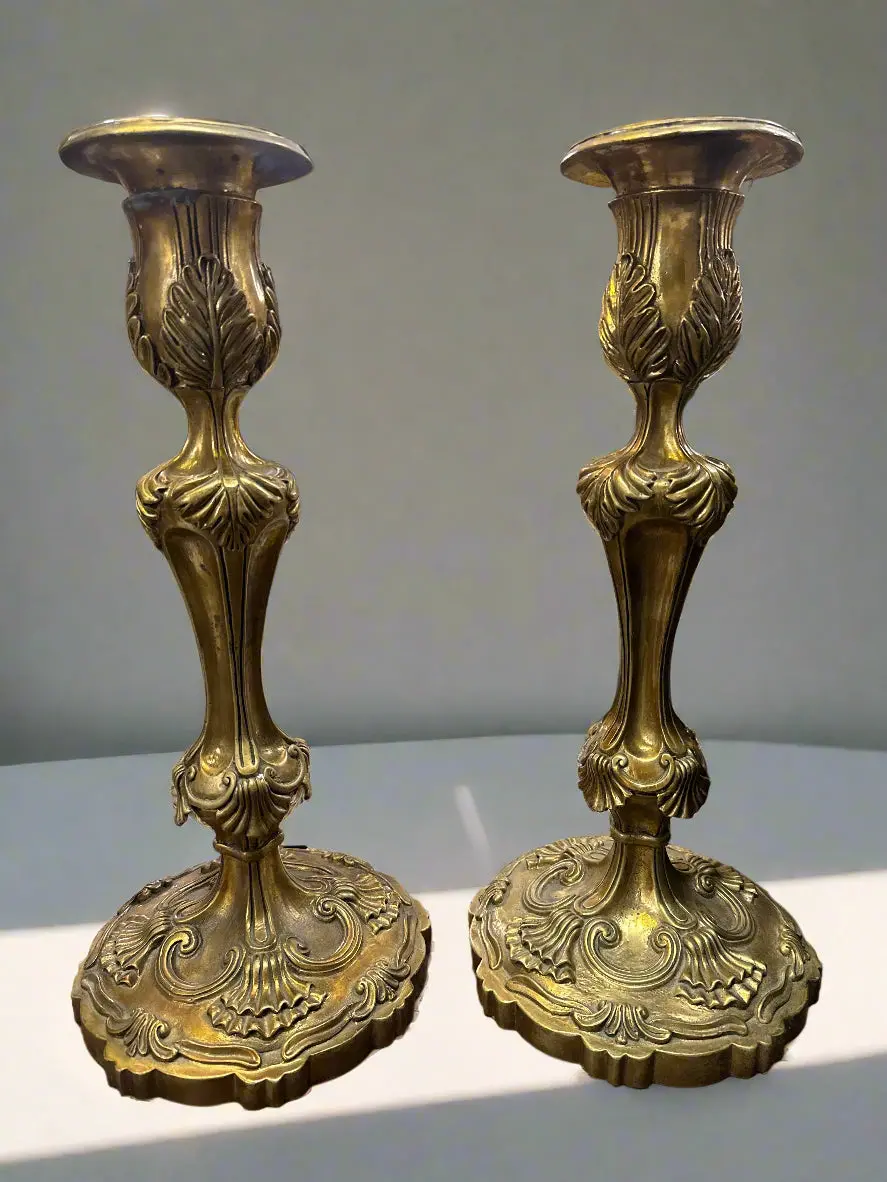 Pair Of Fancy Brass Candle Sticks 1