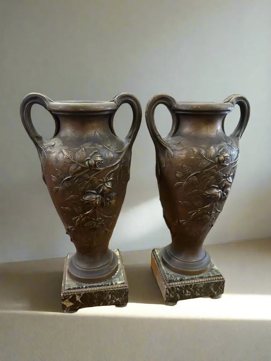 Pair Of French Spelter Art Nouveau Vases 1
