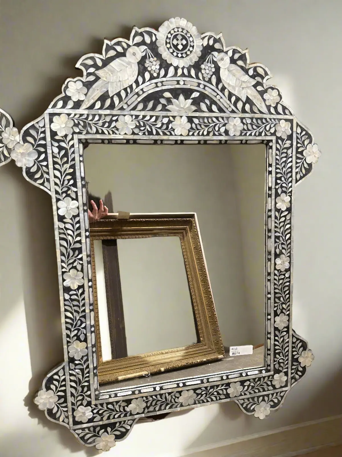 Inlaid Shell With Birds Shaped Framed Mirror 1