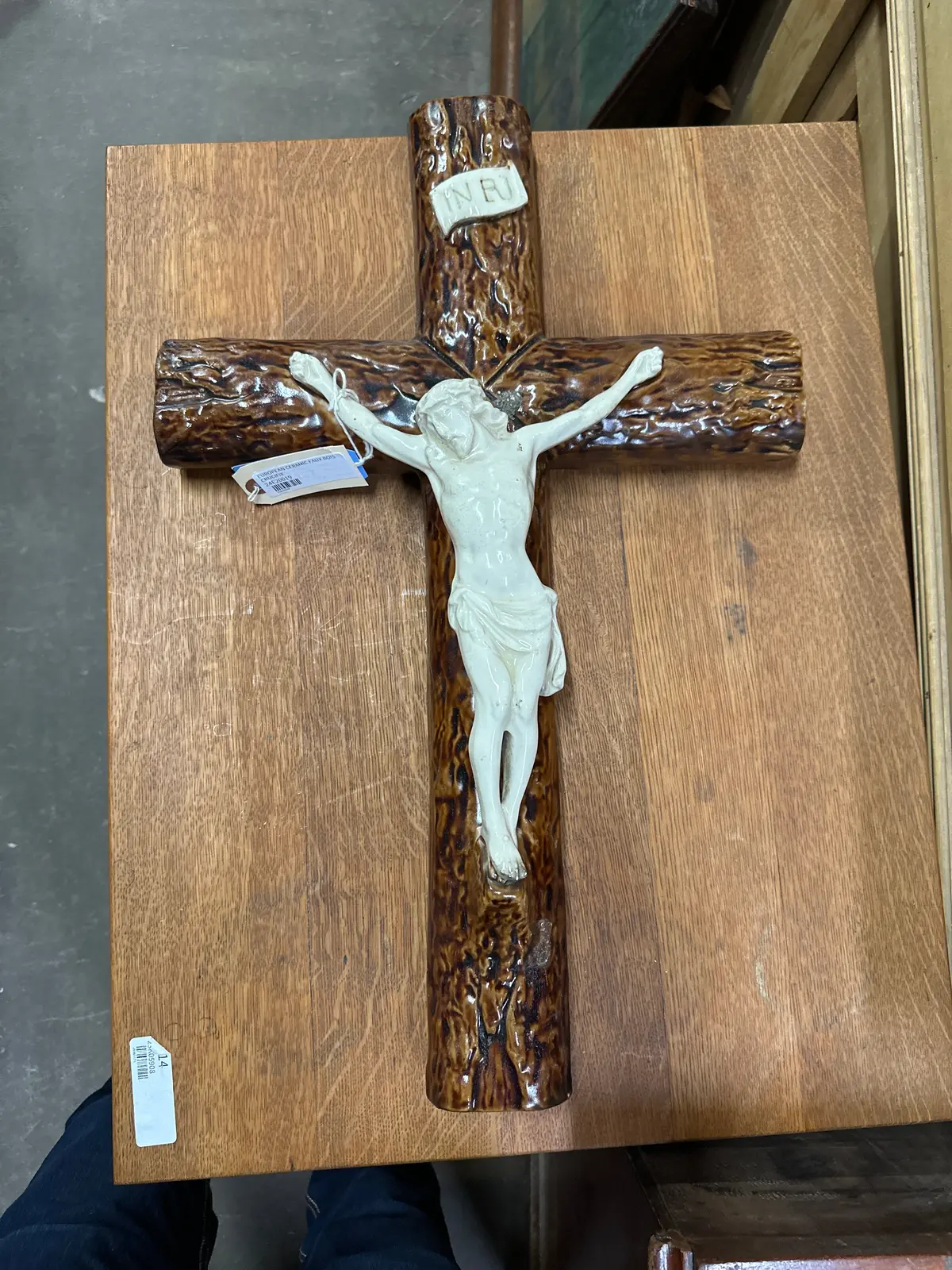 European Majolica Faux Bois Crucifix 1