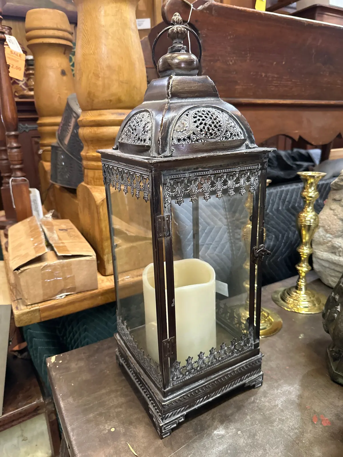 Not Old Glass And Metal Candle Holder 1