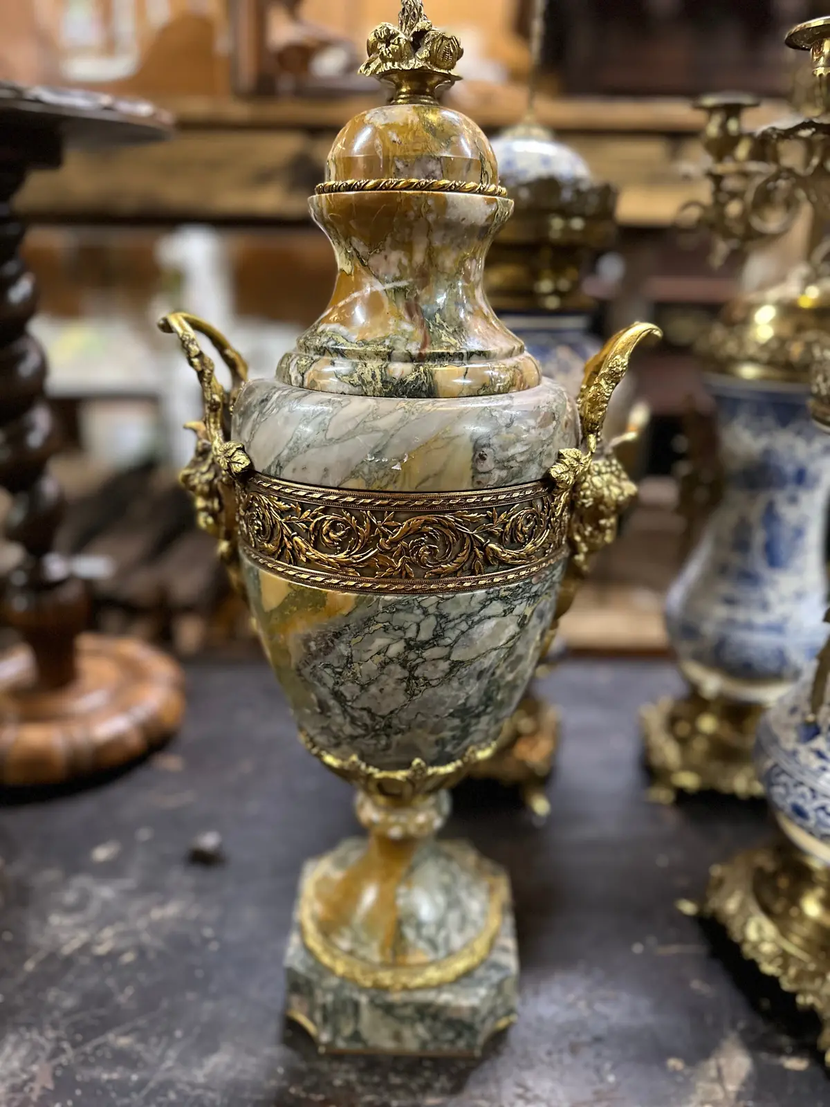 Large Ornate Single Marble Castlette Urn 1