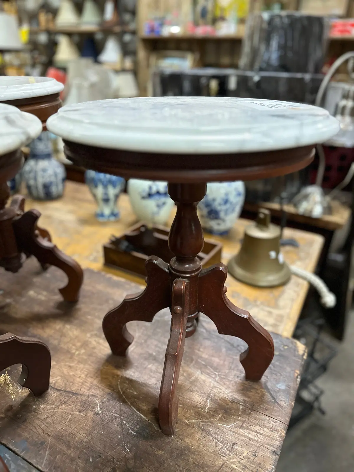 Small American Round Marble Top Taboret 1