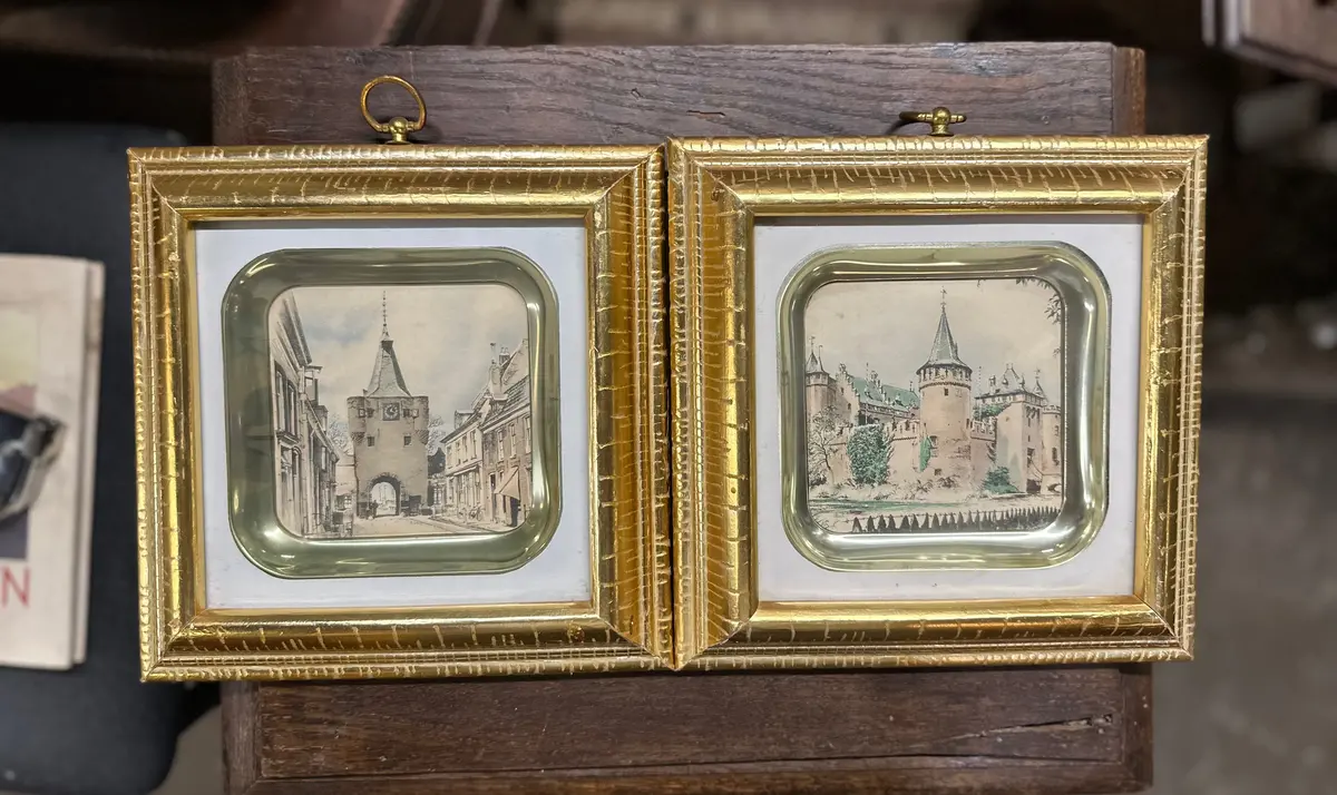 Pr Square Gilt Framed Vintage Architectural Print 1