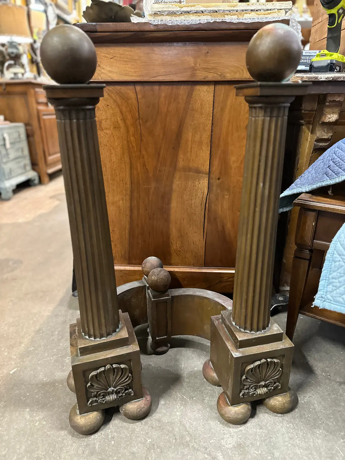 Pair Of Tall Heavy Bronzeandirons 1