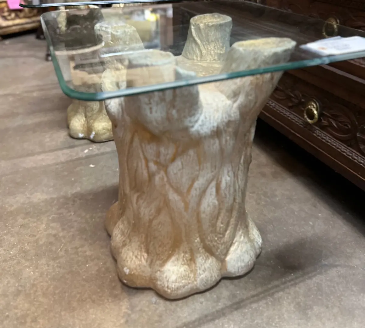 Glass Top Faux Bois Lamp Table 1