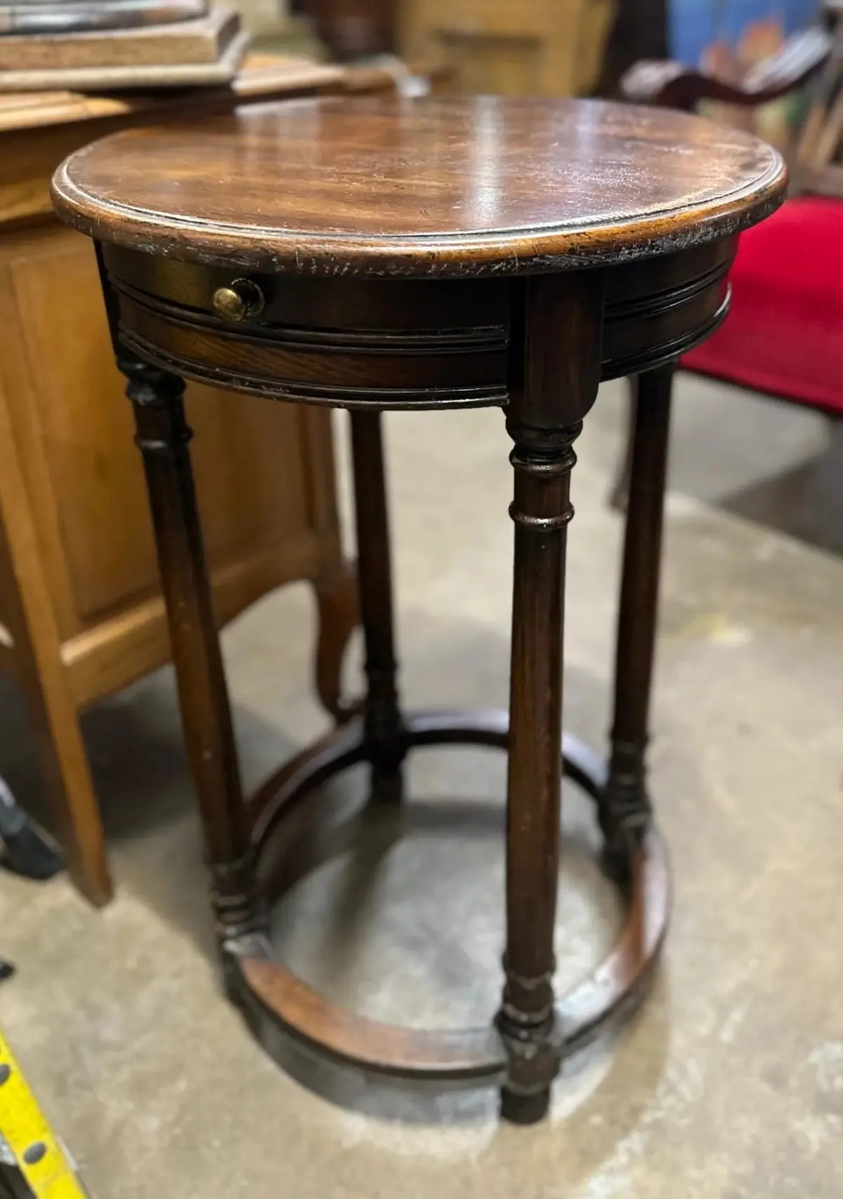 Tall Round Oak Dark Lamp Table 1