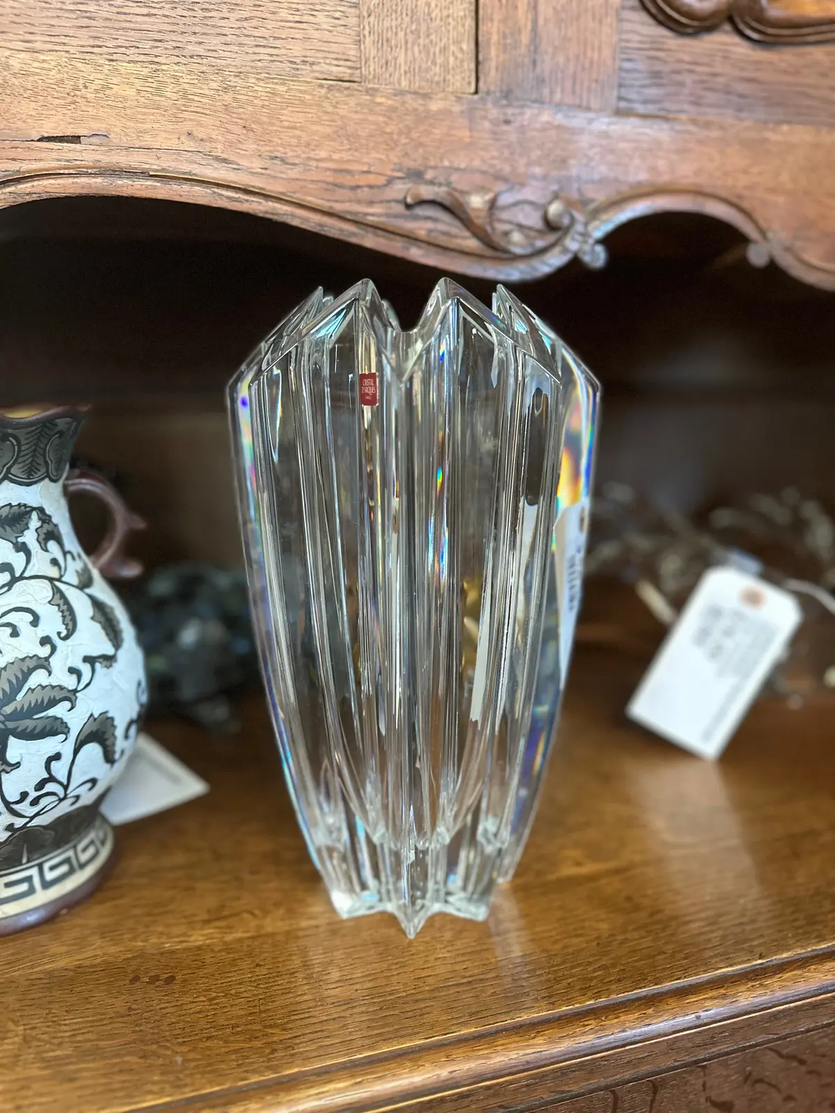 Large Heavy Pleated Crystal Vase 1
