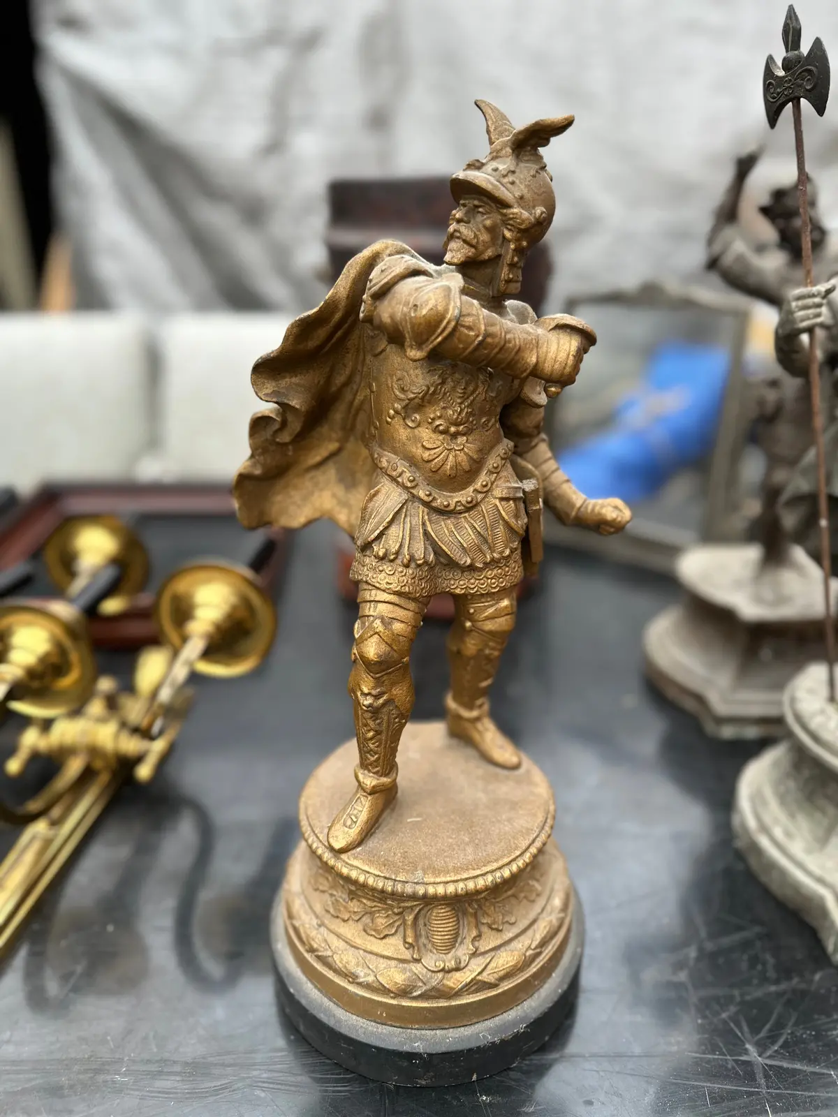 Pair Of Bronze Color Spelter Statue Of A Medival Soldier 1