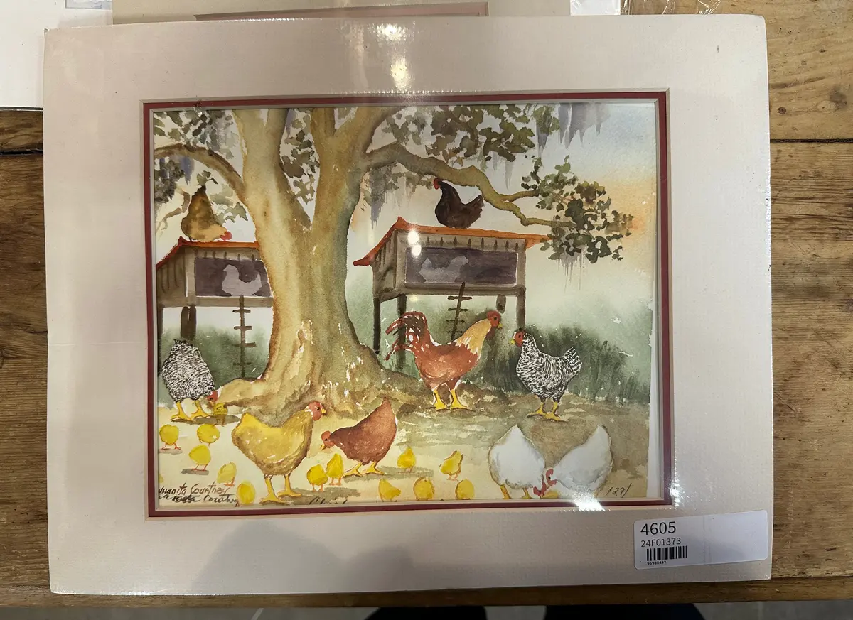 Unframed Watercolor Print Of Chickens 1