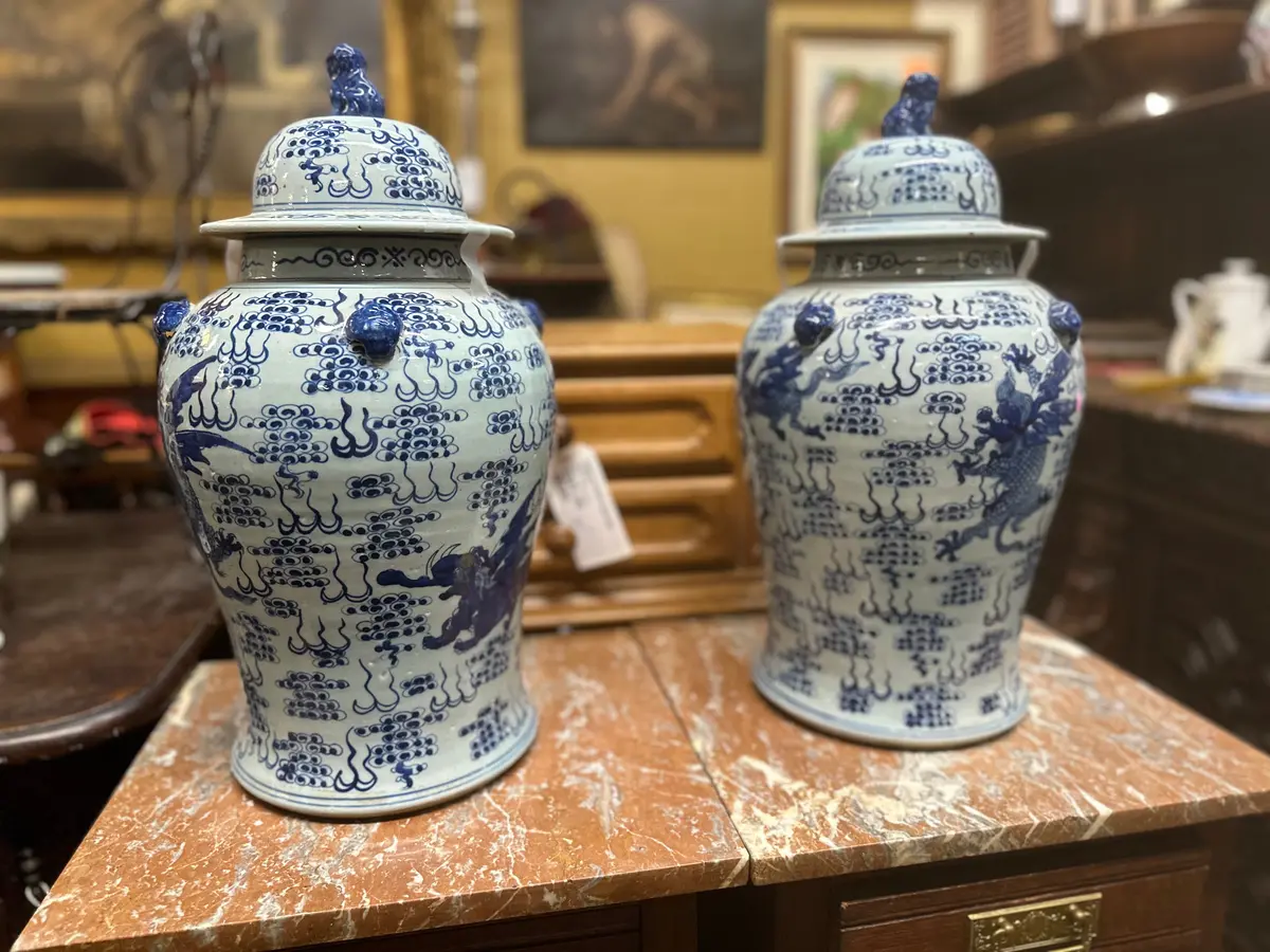 Pair Large Blue And White Chinese Dragon Ginger Jars 1