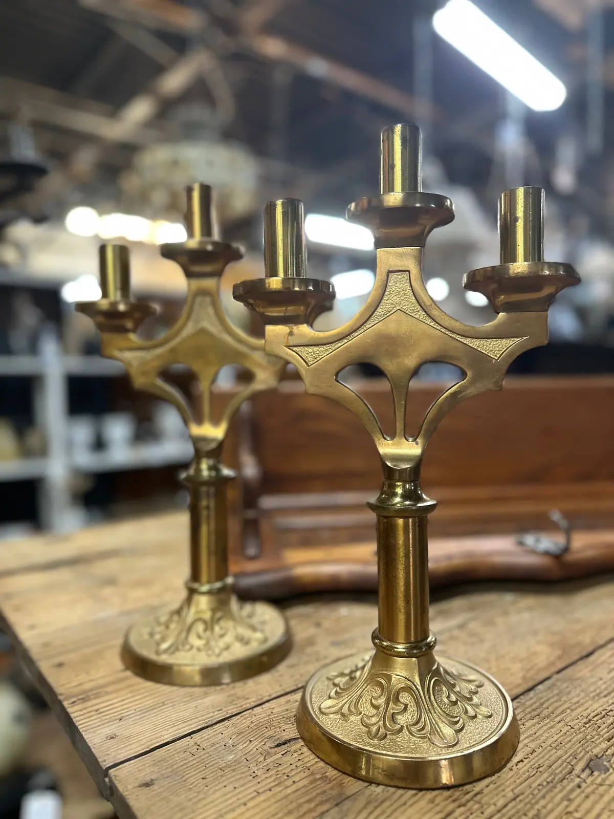 Pair Heavy Brass Ecclesiastical Candelabra 1