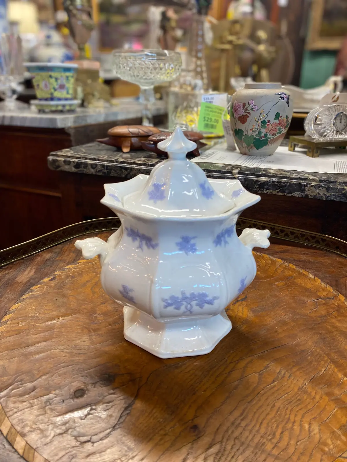 Adderley Lavender Blue And White Chelsea Thristle Sugar Bowl With Lid 1
