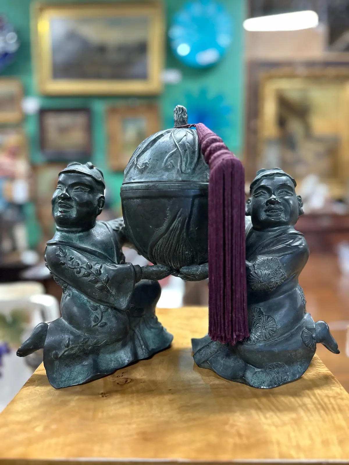 Maitland Smith Bronze Double Figure Incense Burner 1