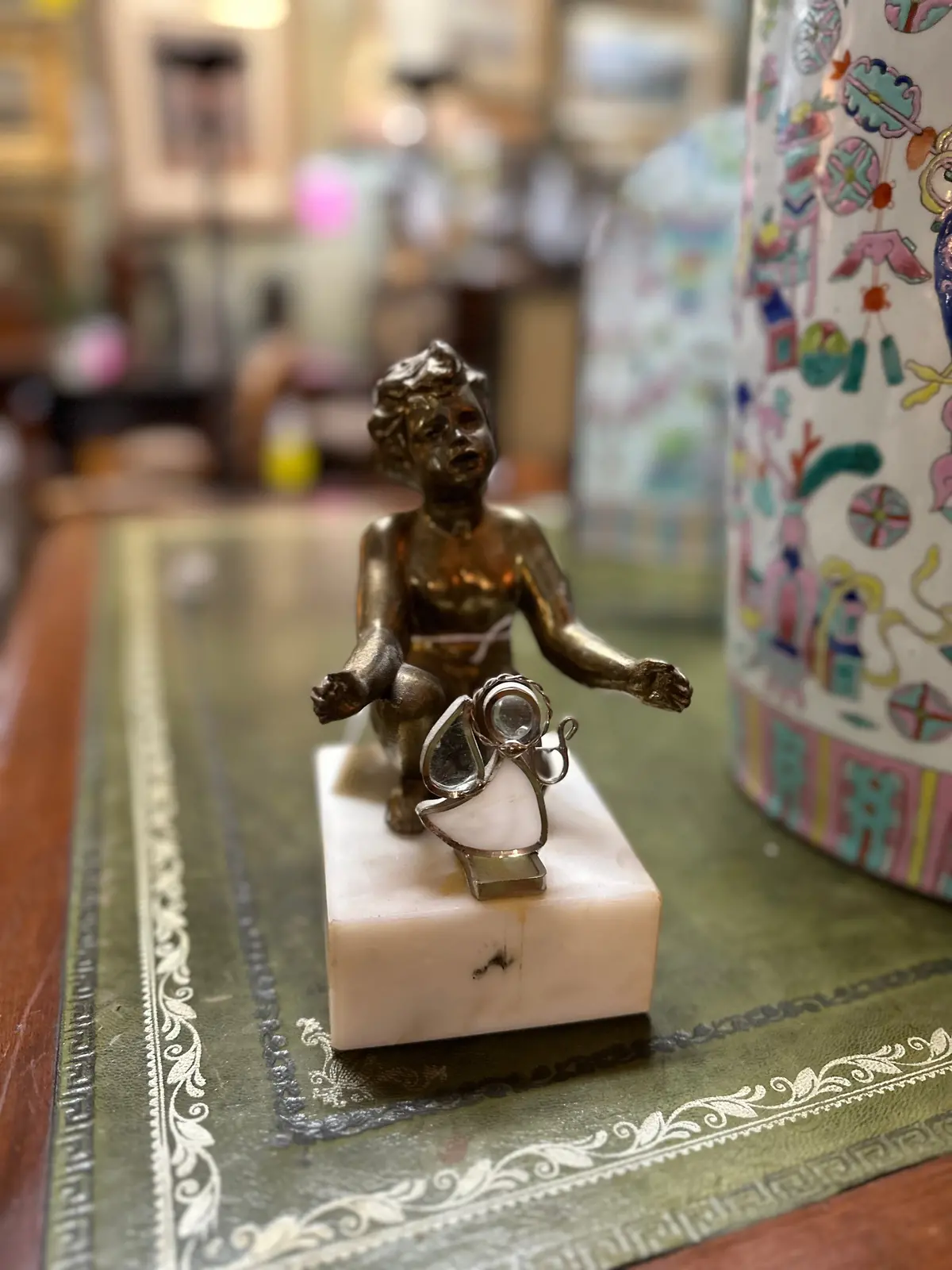 Bronze Boy On Marble Statue 1