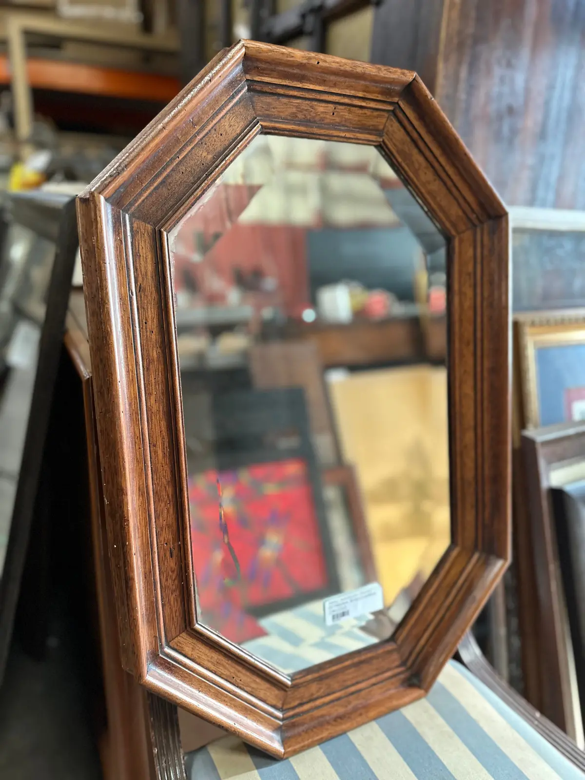 Small Mahogany Framed Octagonal Beveled Mirror 1