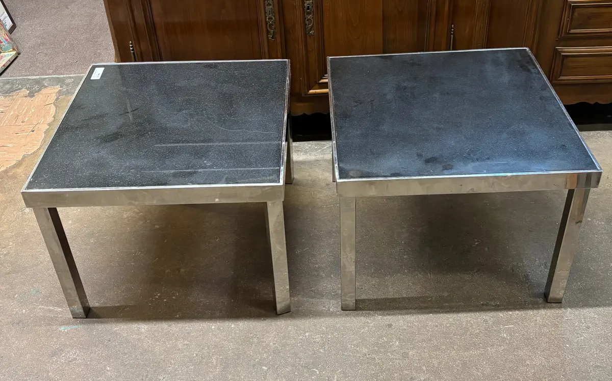 Pair Of Chrome Marble Top Tables 1