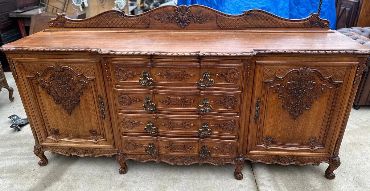 Louis Xv Large Oak Carved Sideboard With Center Drawers 1