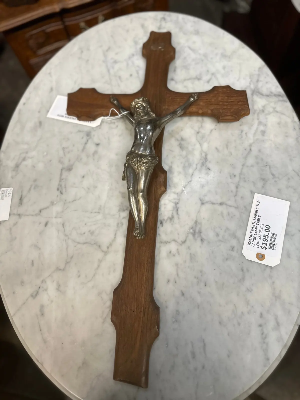 Large Oak Crucifix With Silver Tone Corpus As Found Arm 1