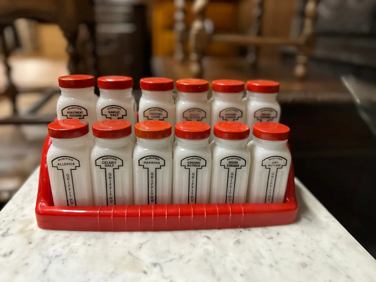 "The Griffith Laboratories" Milk Glass Spice Set 1