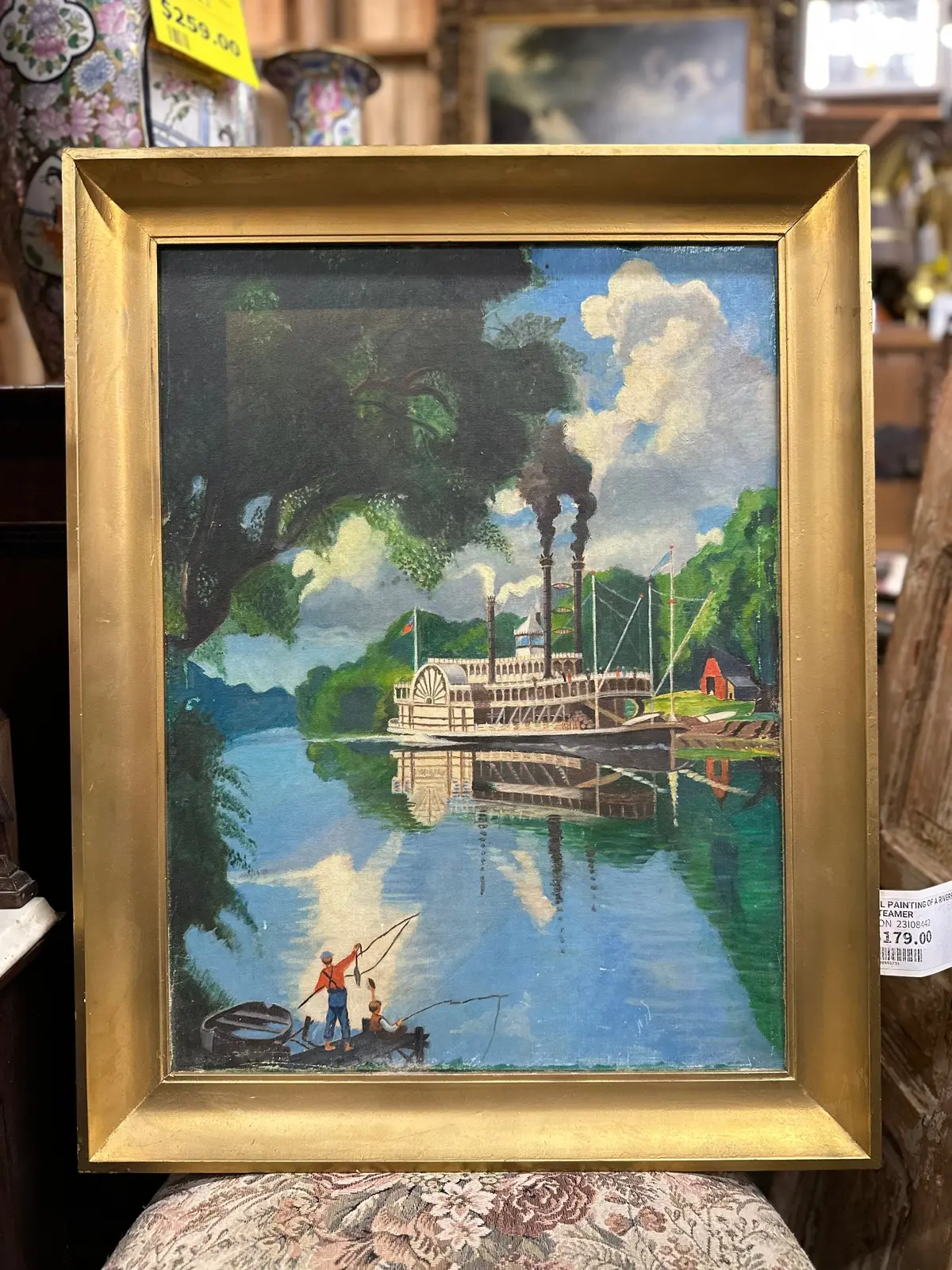 Oil Painting Of A Riverboat Steamer 1