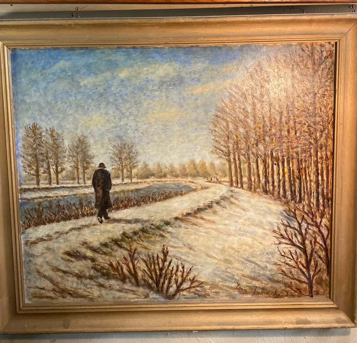 Winter River Scene Oil Painting With Man 1