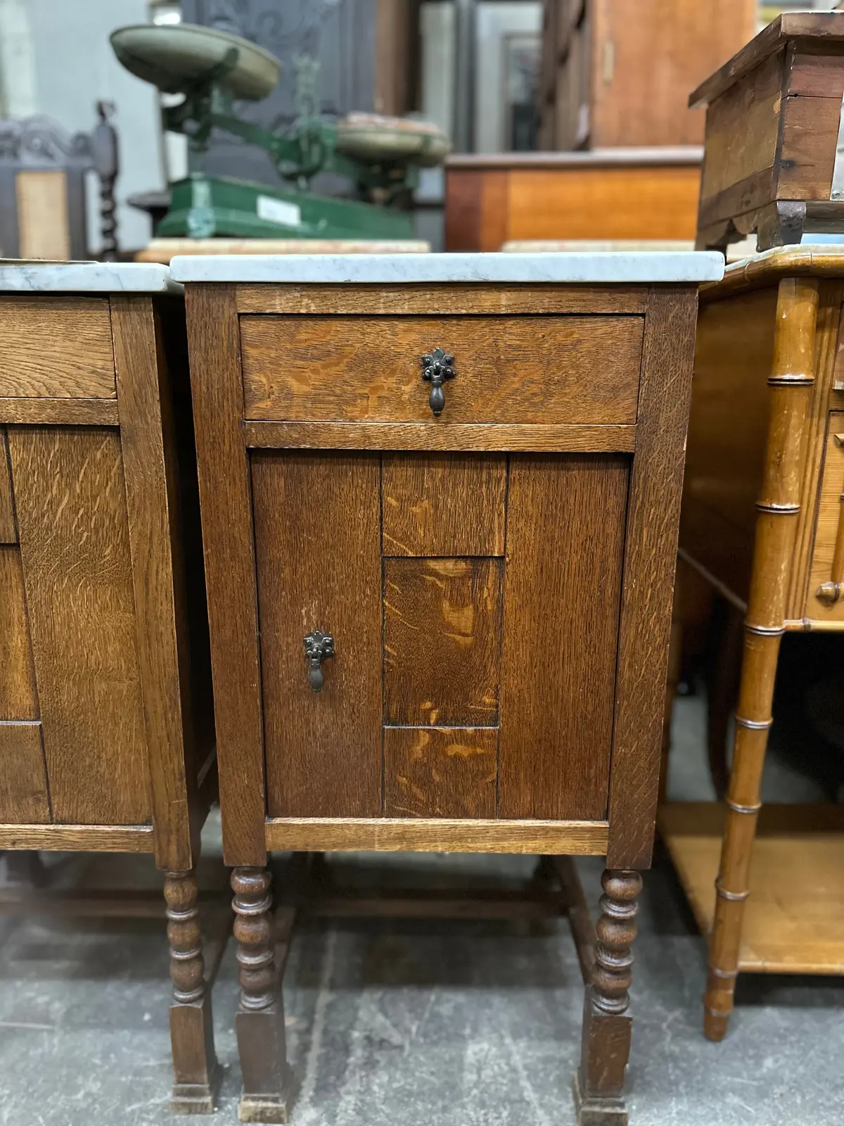 Arts And Crafts Style Marble Top Side Cabinetspair Of 1