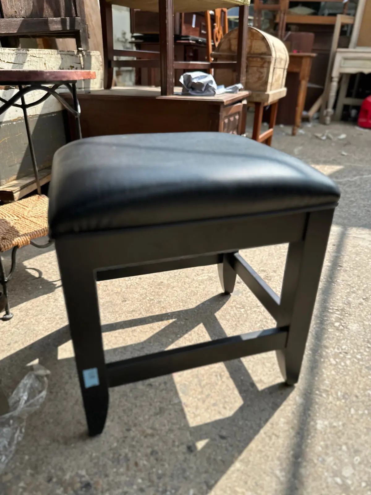 Small Black Leather Top Stool 1