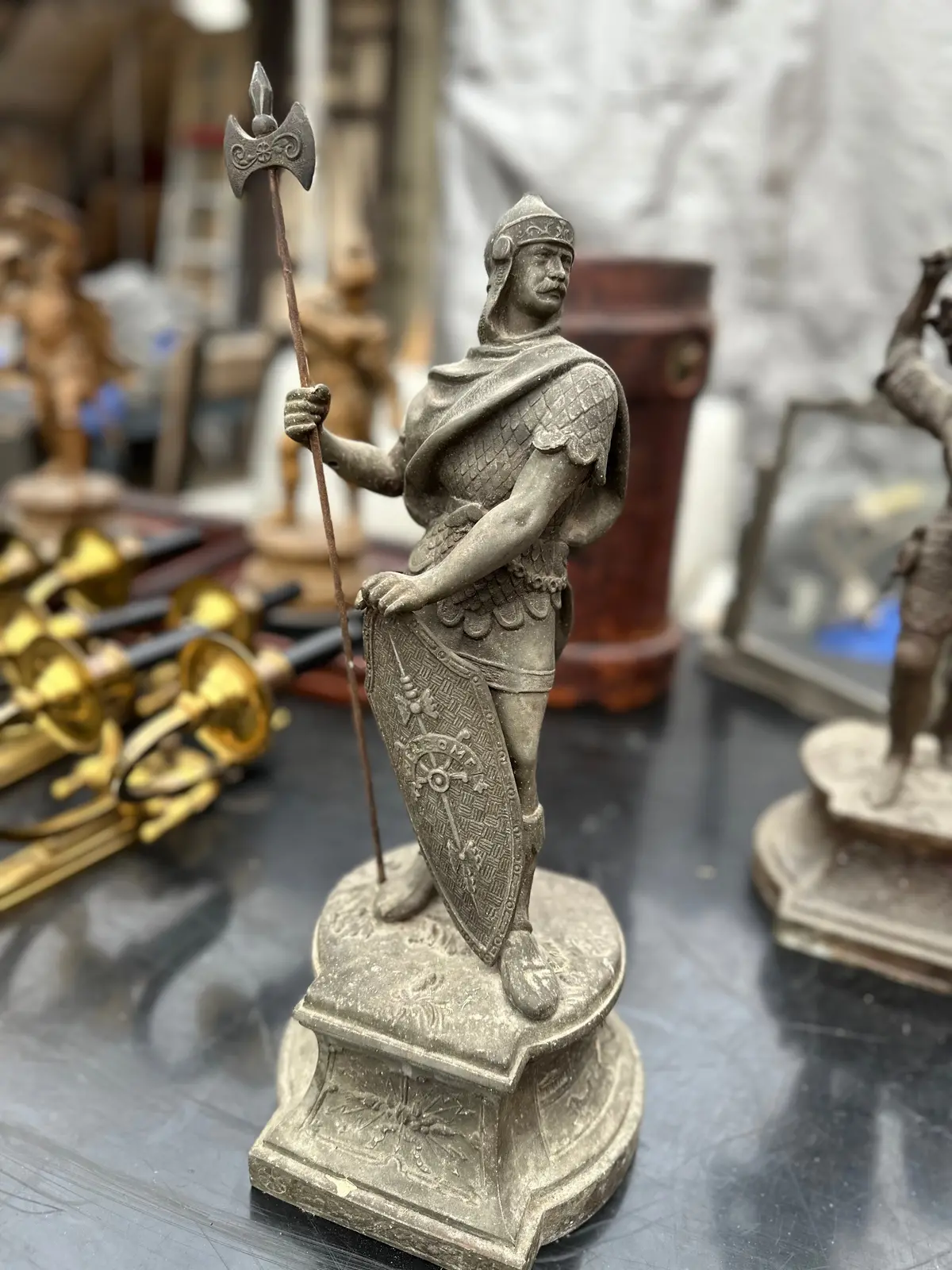 Metal Statue Of A Warrior- Signed Hullberd 1