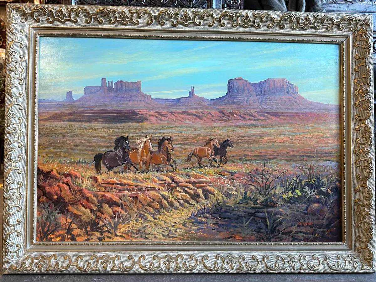 Monument Valley With Wild Horses Oil Painting By David Swatner  May Be A Giclee 1