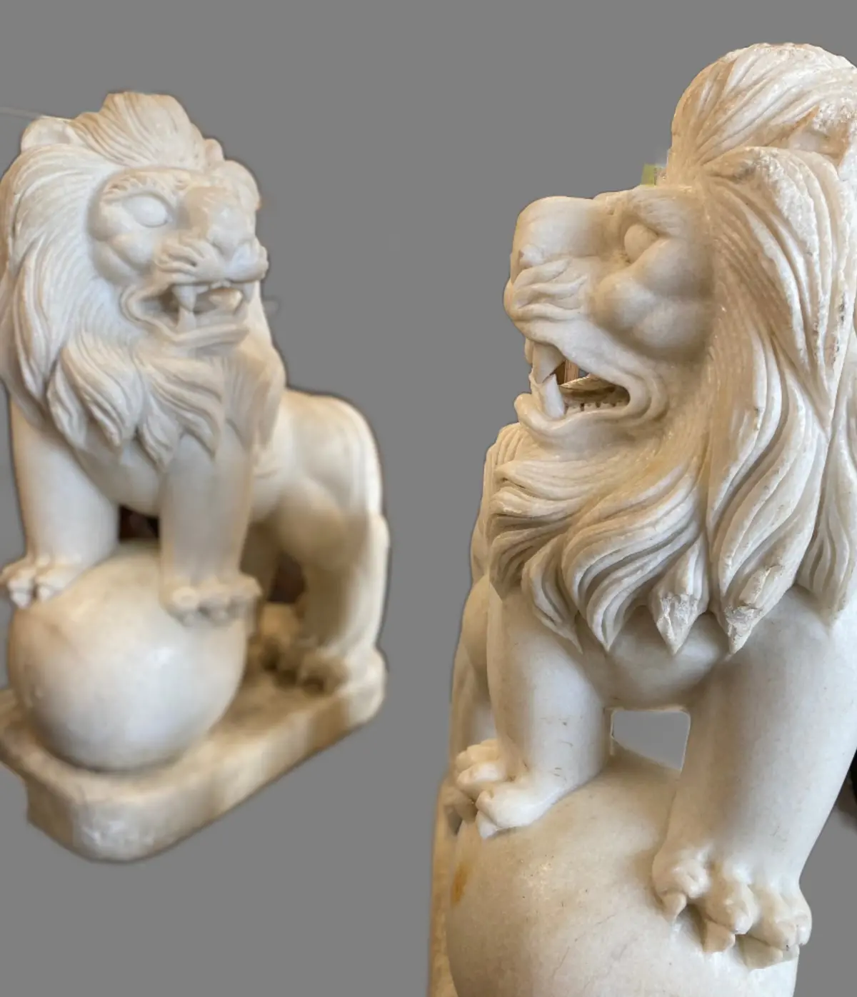 Pair Of Large White Marble Foo Dogs 1