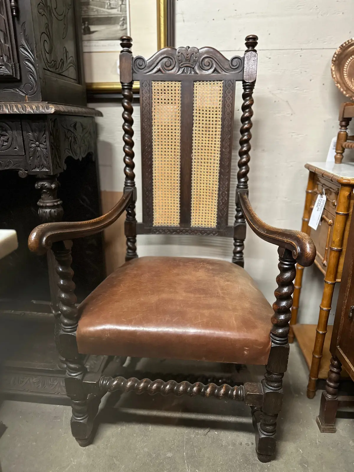 Barley Twist Caned Back Oak Armchair 1