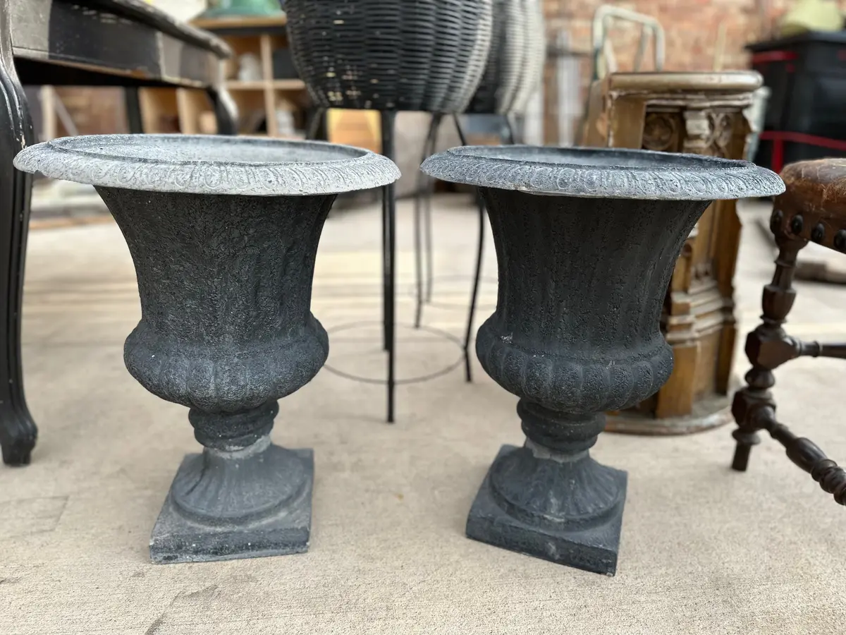 Pair Of Composition Garden Urns 1