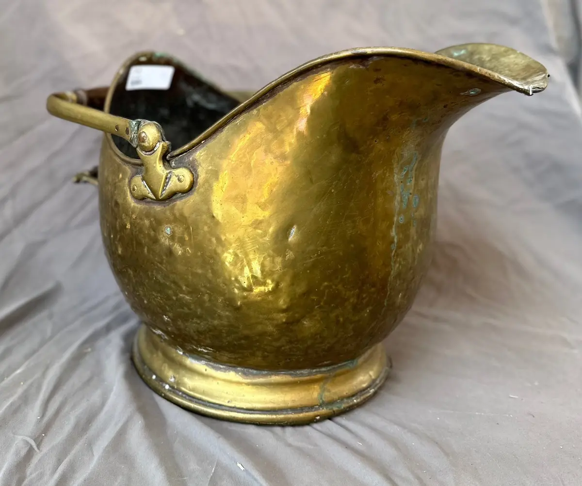 Brass Coal Hod With Wood Handle 1