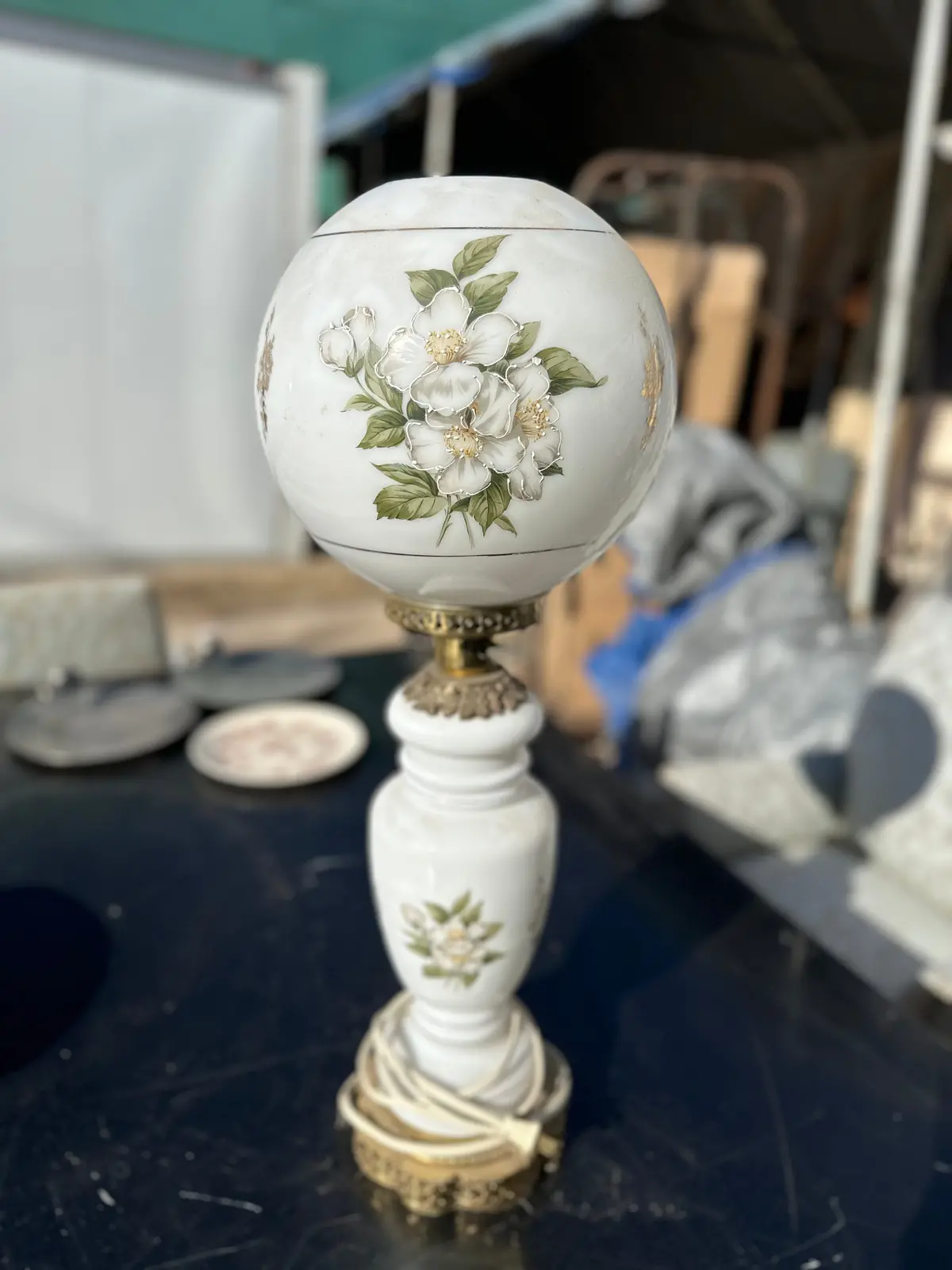 Glass Gone With The Wind Style Lamp With Flower Top No Longer Available 1