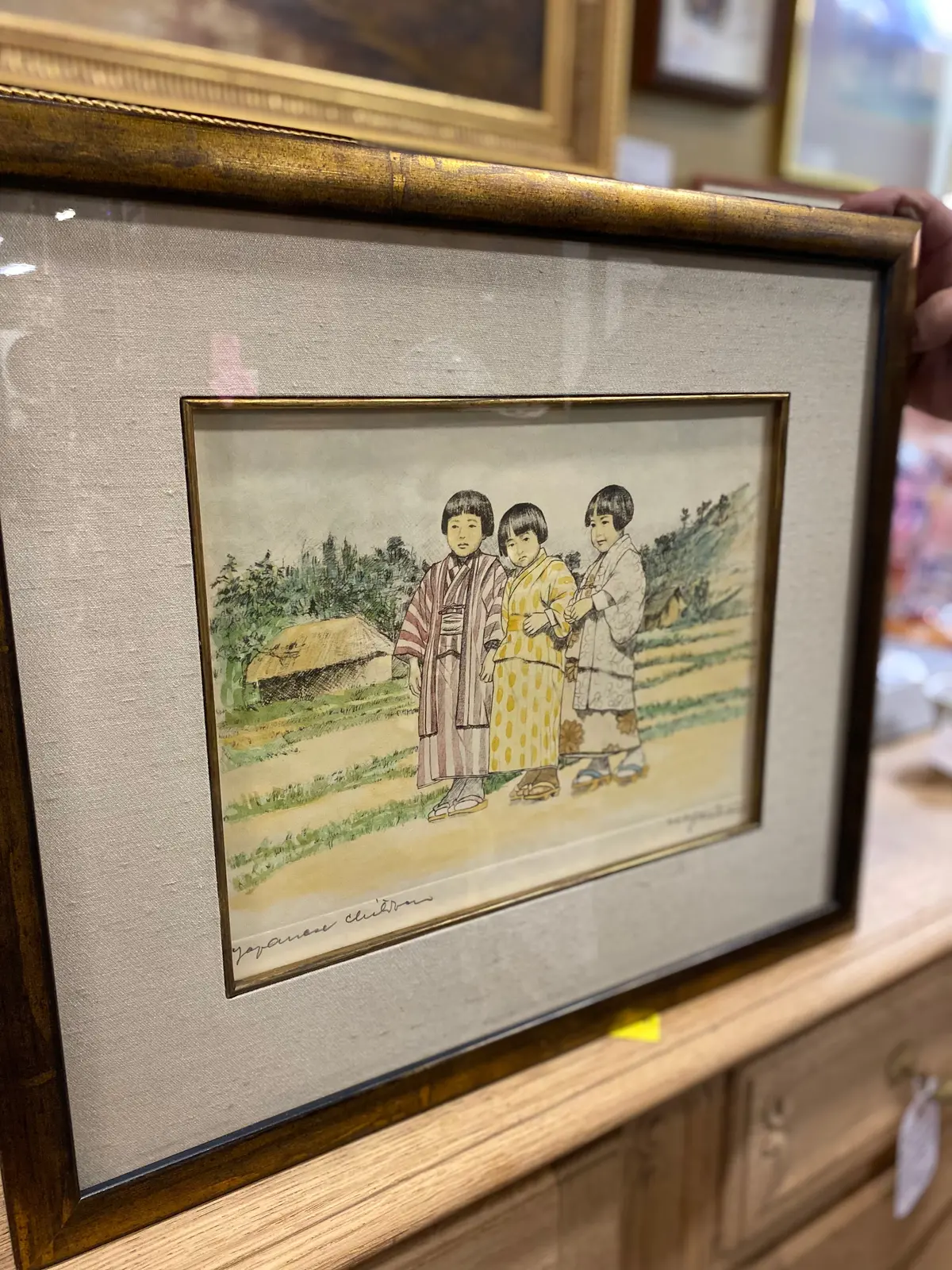 Signed Lithograph With 3 Japanese Children 1