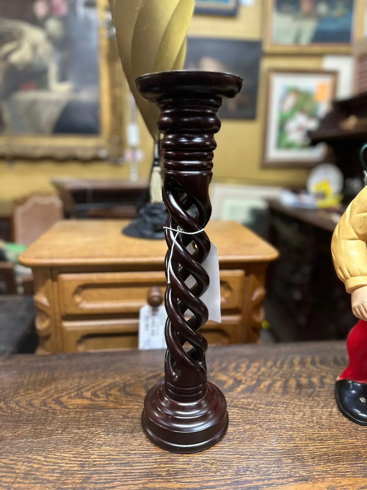 Tall Wood Barley Twist Candle Stand 1