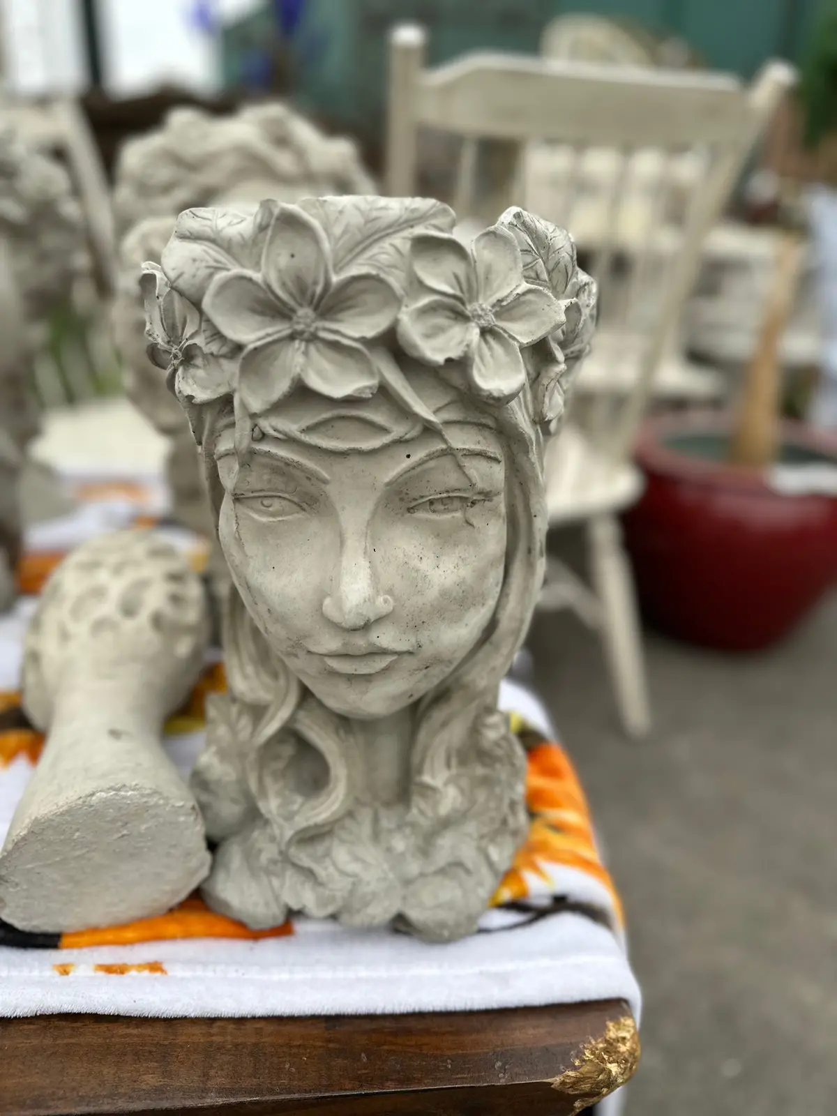 Small Concrete Lady Head Vase 1