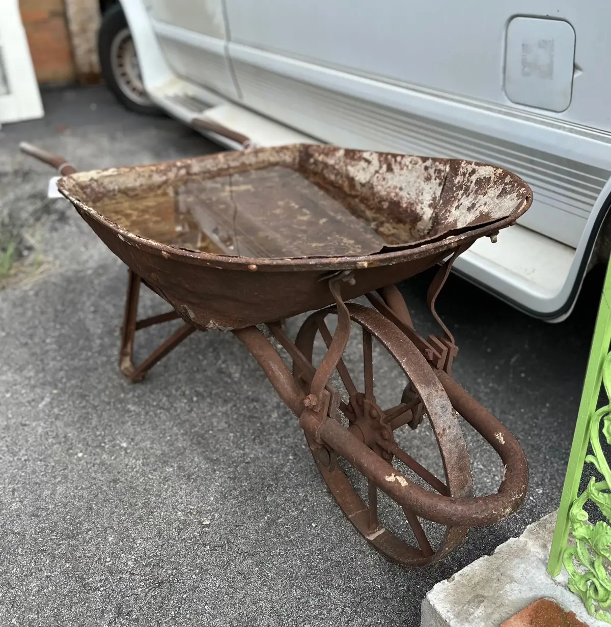 Iron Wheel Barrow Stamped "Akron" 1
