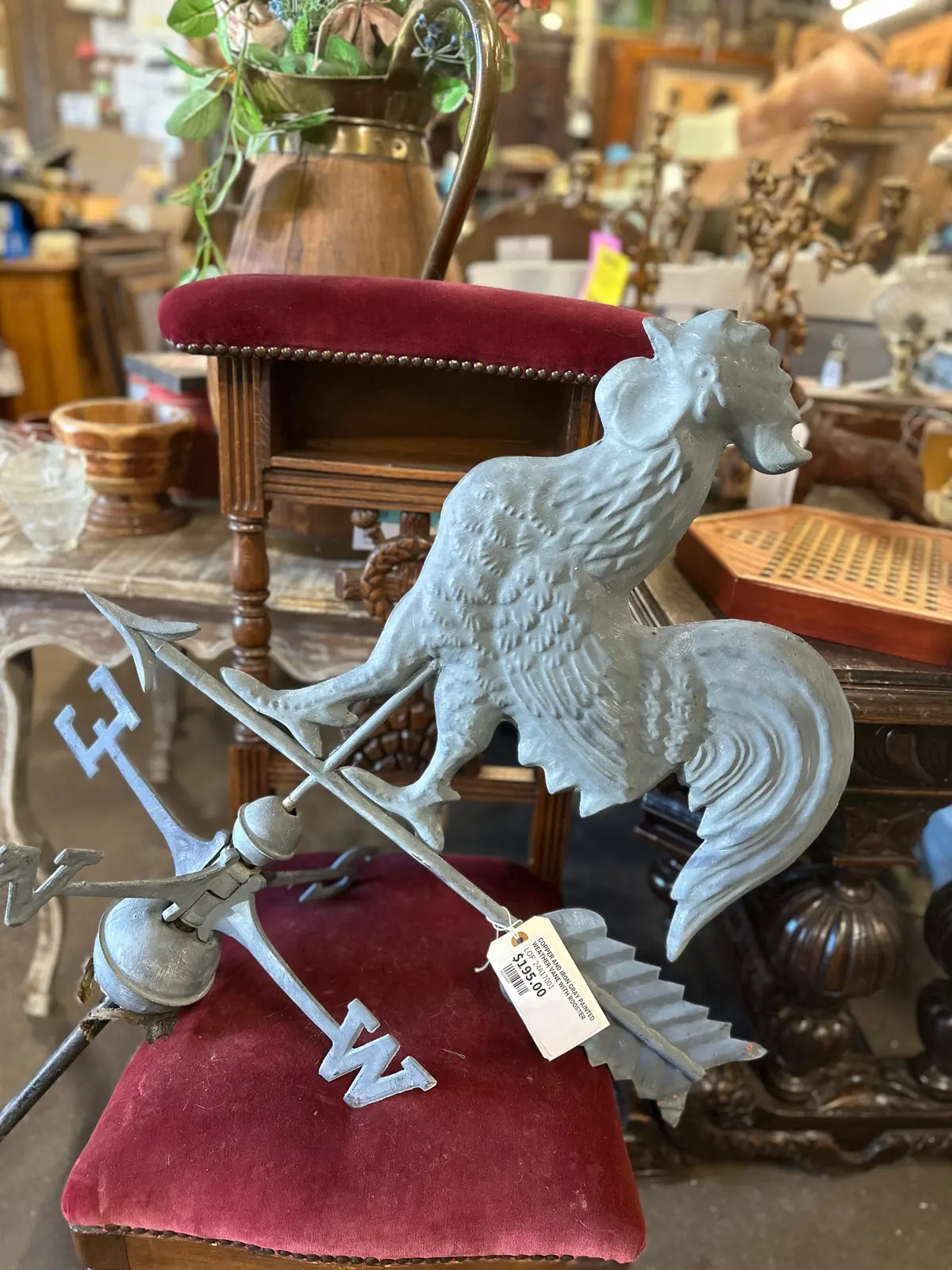 Copper And Iron Gray Painted Weather Vane With Rooster 1